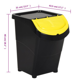 Poubelles empilables avec couvercles 3 pcs noir PP 120 L