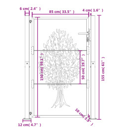 Portail de jardin 105x155 cm acier corten conception de l'arbre