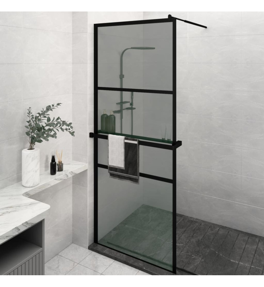 Paroi de douche avec étagère Noir 80x195 cm Verre ESG&Aluminium