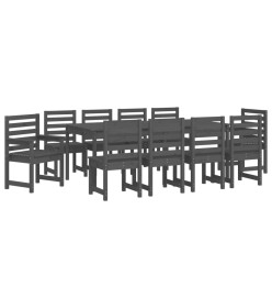 Ensemble à dîner de jardin 11 pcs gris bois massif de pin