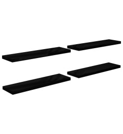 Étagère murale flottante 4 pcs Noir brillant 90x23,5x3,8 cm MDF