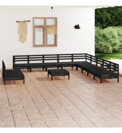 Salon de jardin 12 pcs Bois de pin massif Noir