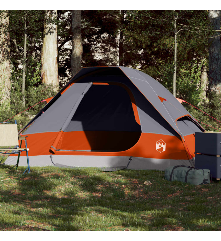 Tente de camping à dôme 2 personnes gris et orange imperméable