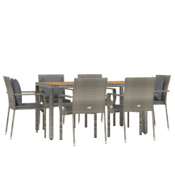 Mobilier à dîner de jardin et coussins 7 pcs gris rotin