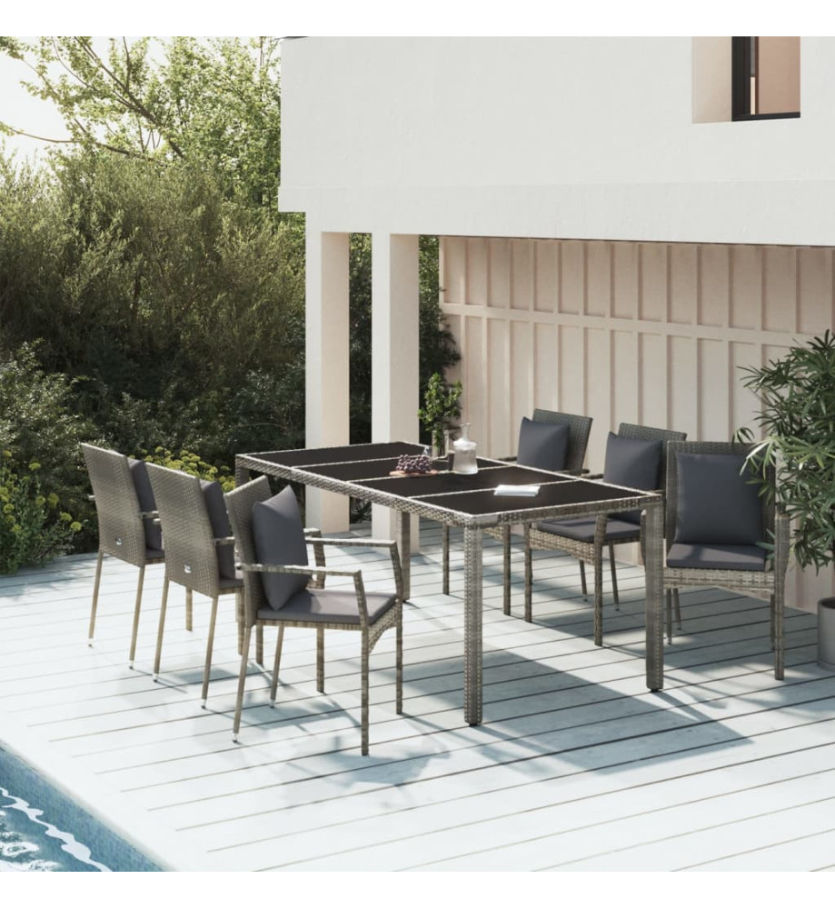 Mobilier à dîner de jardin et coussins 7 pcs gris rotin