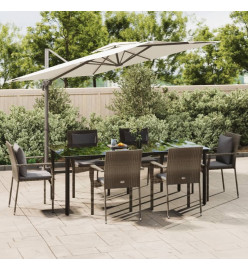 Mobilier à dîner de jardin et coussins 7 pcs Noir et gris Rotin