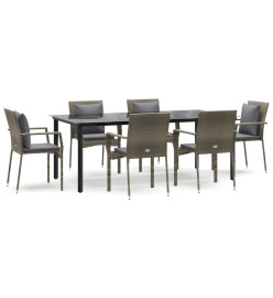 Mobilier à dîner de jardin et coussins 7 pcs Noir et gris Rotin