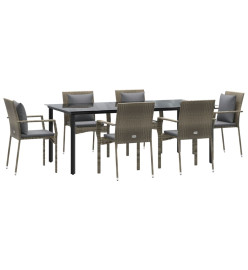 Mobilier à dîner de jardin et coussins 7 pcs Noir et gris Rotin