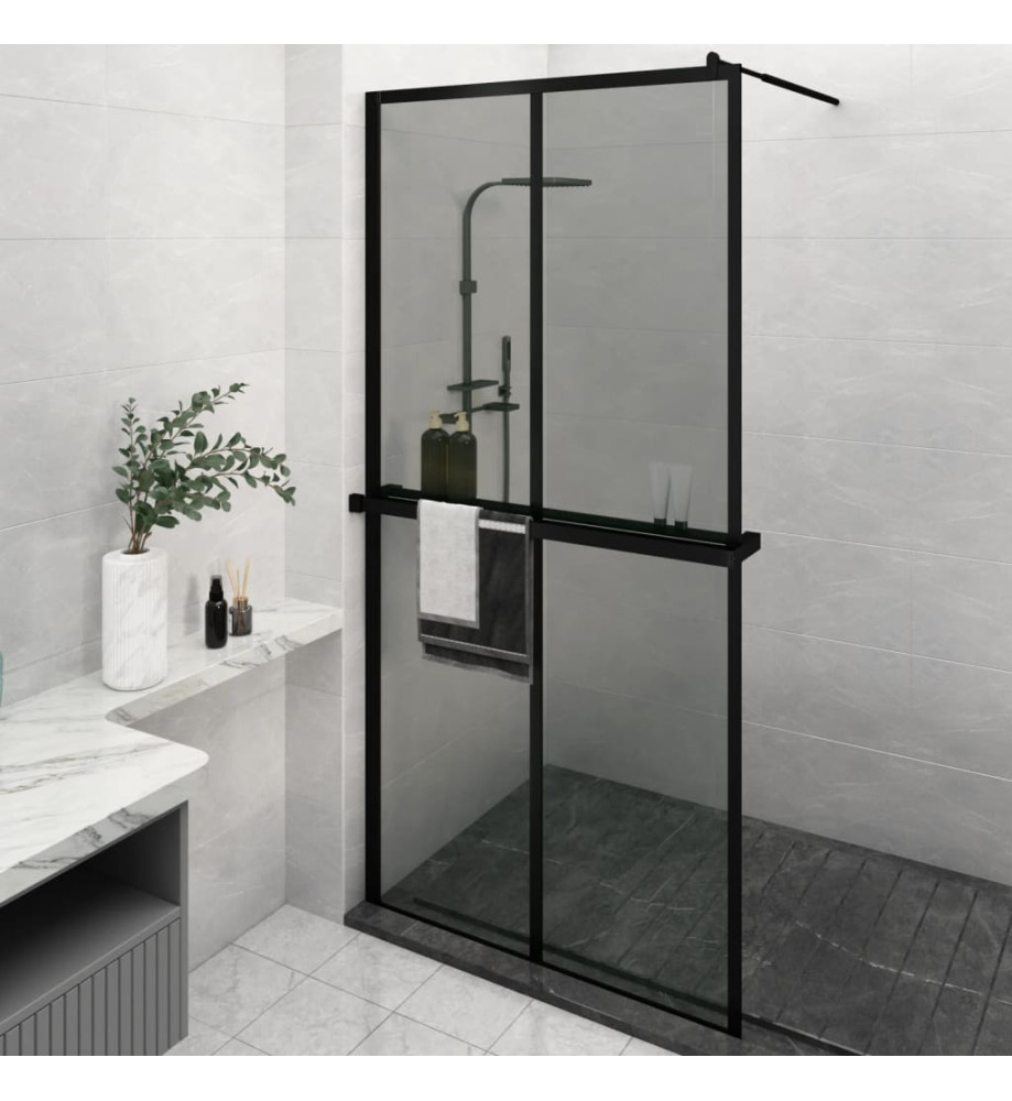 Paroi de douche avec étagère Noir 118x190cm Verre ESG&Aluminium