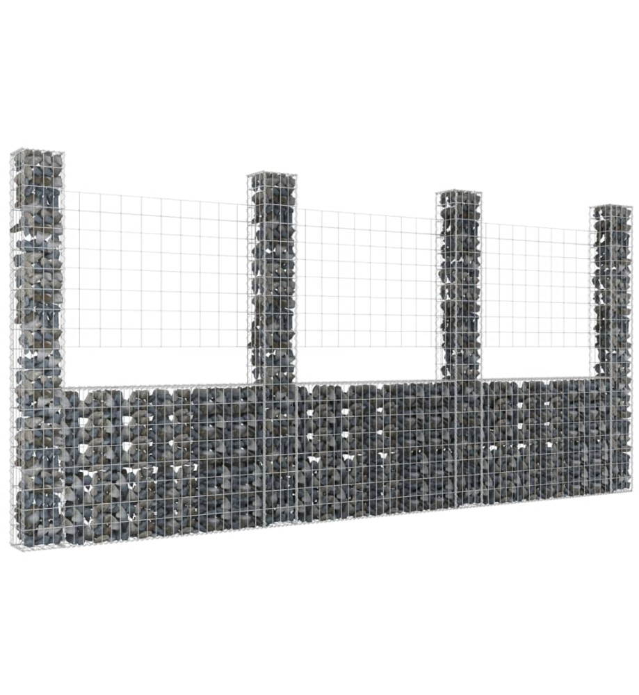 Panier de gabion en forme de U avec 4 poteaux Fer 380x20x200 cm