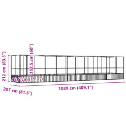 Volière avec extension argenté 1039x207x212 cm acier