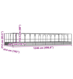 Volière avec extension argenté 1246x414x212 cm acier