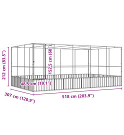 Volière avec extension argenté 518x307x212 cm acier
