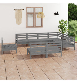 Salon de jardin 9 pcs Bois de pin massif Gris