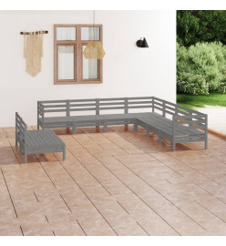 Salon de jardin 9 pcs Bois de pin massif Gris