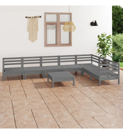 Salon de jardin 8 pcs Bois de pin massif Gris