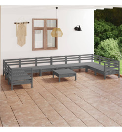 Salon de jardin 11 pcs Gris Bois de pin massif