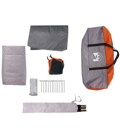 Tente de camping avec porche 4 personnes orange imperméable