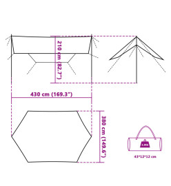 Bâche de camping vert 430x380x210 cm imperméable