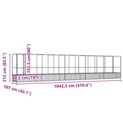 Volière avec extension argenté 1042,5x107x212 cm acier