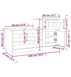 Armoire à chaussures chêne fumé 100x42x60 cm bois d'ingénierie