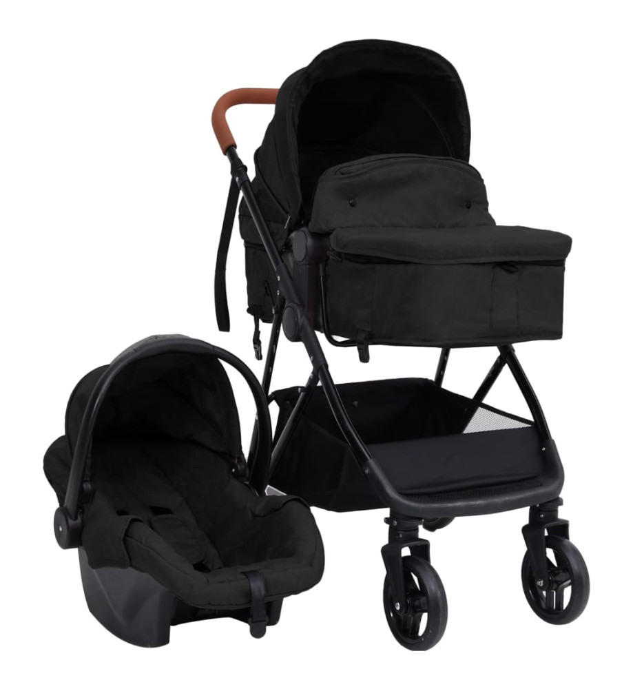 Poussette pour bébé 3-en-1 Anthracite et noir Acier