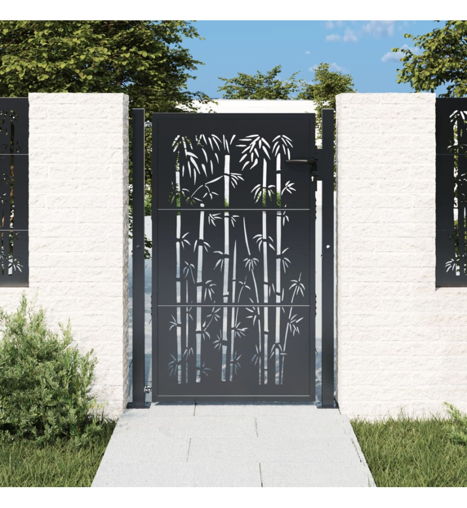 Portail de jardin anthracite 105x155 cm acier design de bambou