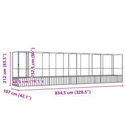 Volière avec extension argenté 834,5x107x212 cm acier