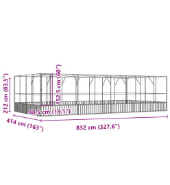 Volière avec extension argenté 832x414x212 cm acier