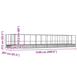 Volière avec extension argenté 1246x207x212 cm acier
