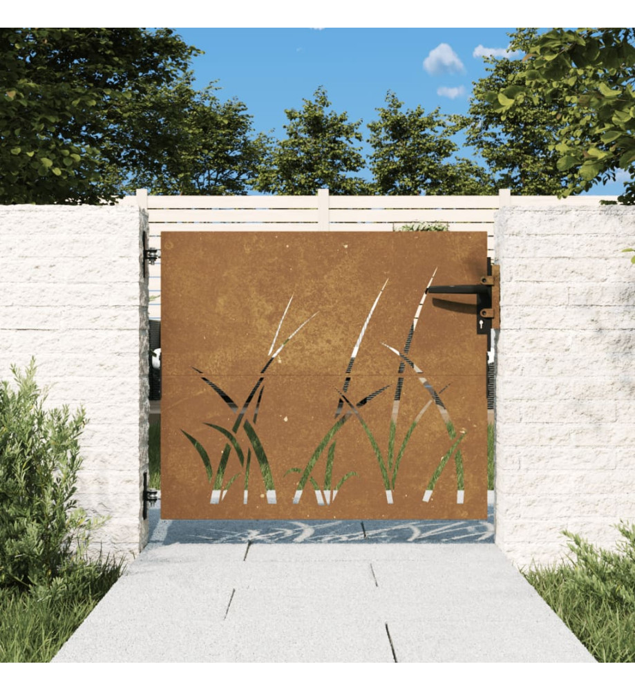 Portail de jardin 85x100 cm acier corten conception d'herbe