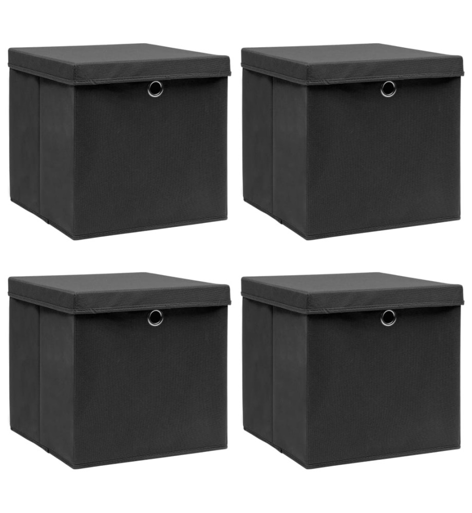 Boîtes de rangement avec couvercle 4 pcs Noir 32x32x32 cm Tissu