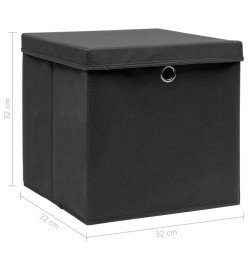 Boîtes de rangement avec couvercle 4 pcs Noir 32x32x32 cm Tissu