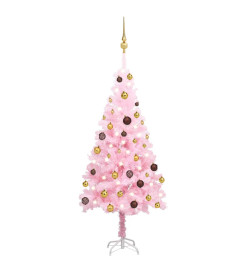 Arbre de Noël artificiel avec LED et boules Rose 120 cm PVC