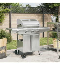 Barbecue gril à gaz avec 4 brûleurs argenté acier inoxydable