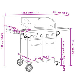 Barbecue gril à gaz avec 5 brûleurs noir acier enduit de poudre