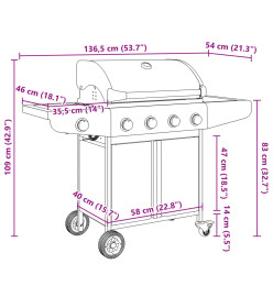 Barbecue à gaz avec 5 brûleurs argenté acier inoxydable