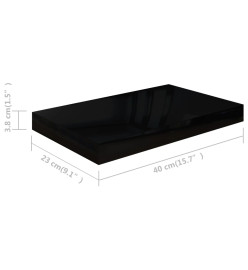 Étagère murale flottante Noir brillant 40x23x3,8 cm MDF