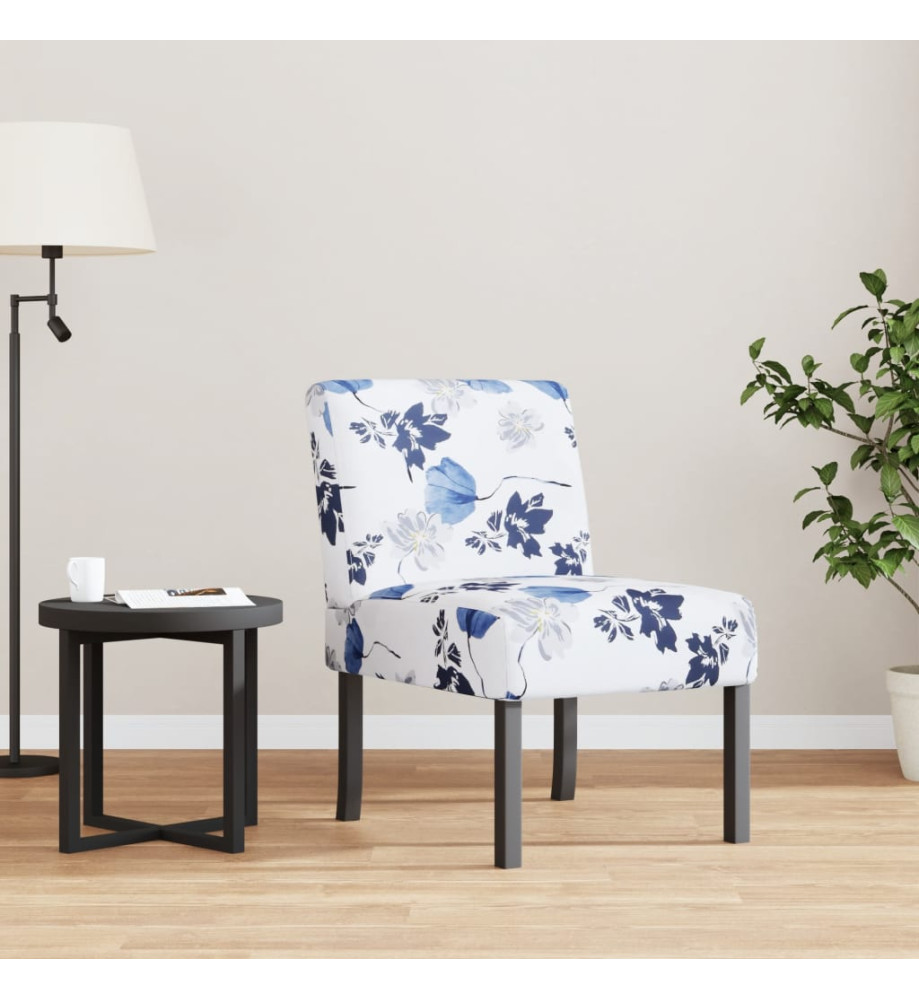 Fauteuil sans accoudoirs bleu tissu avec fleurs