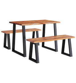 Ensemble à manger 3 pcs avec bord vivant bois massif d'acacia