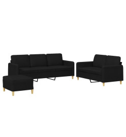 Ensemble de canapés 3 pcs avec coussins Noir Tissu