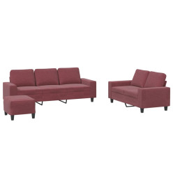 Ensemble de canapés 3 pcs rouge bordeaux tissu