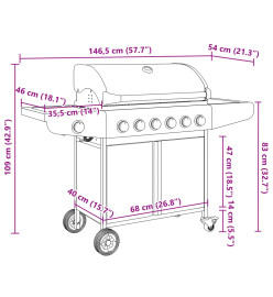 Barbecue à gaz avec 7 brûleurs argent acier inoxydable