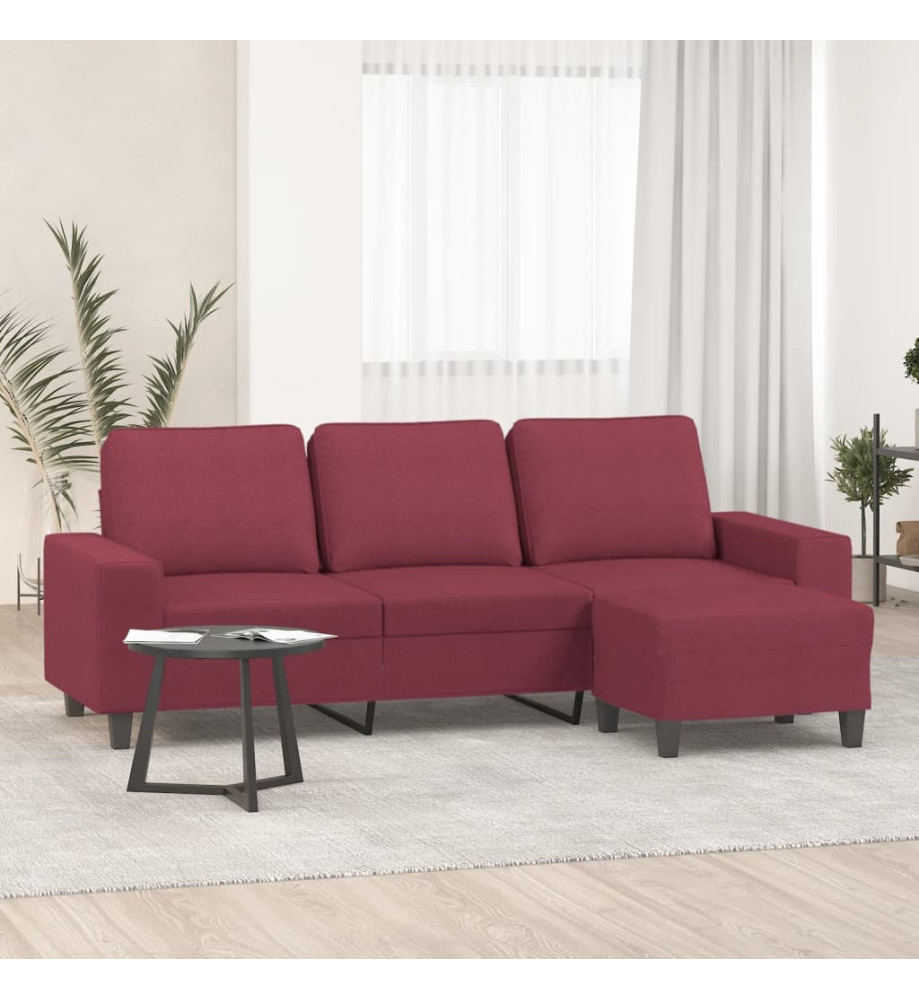 Canapé à 3 places avec repose-pieds Rouge bordeaux 180 cm Tissu