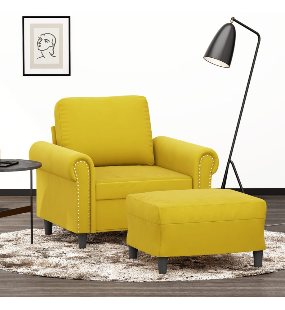 Fauteuil avec repose-pied jaune 60 cm velours