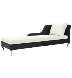 Chaise longue avec coussin Résine tressée Noir