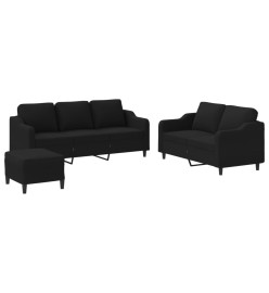 Ensemble de canapés 3 pcs avec coussins Noir Tissu