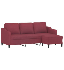 Canapé à 3 places avec repose-pieds Rouge bordeaux 180 cm Tissu