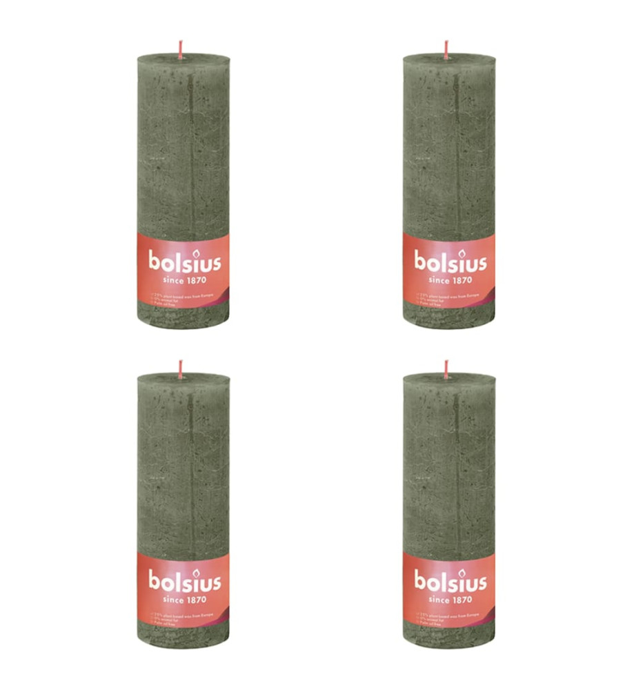 Bolsius Bougies pilier rustiques Shine 4 pcs 190x68 mm Vert olive