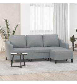 Canapé à 3 places avec repose-pieds Gris clair 180 cm Tissu